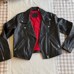 Black Leather Jacket with Red Lining
